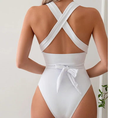 Bañador blanco con tirantes cruzados-Diabolique.es