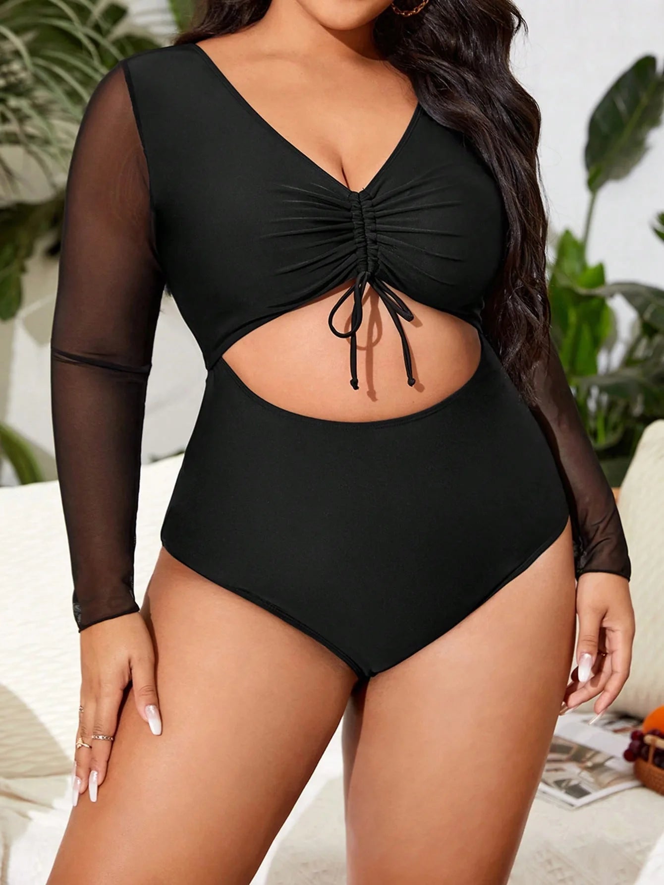 Bañador plus size con manga larga y abertura-Diabolique.es