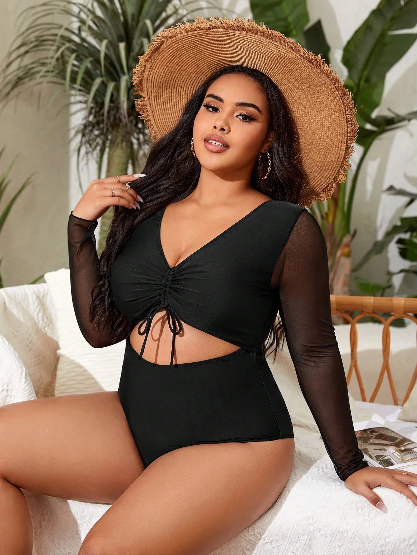 Bañador plus size con manga larga y abertura-Diabolique.es