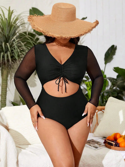 Bañador plus size con manga larga y abertura-Diabolique.es