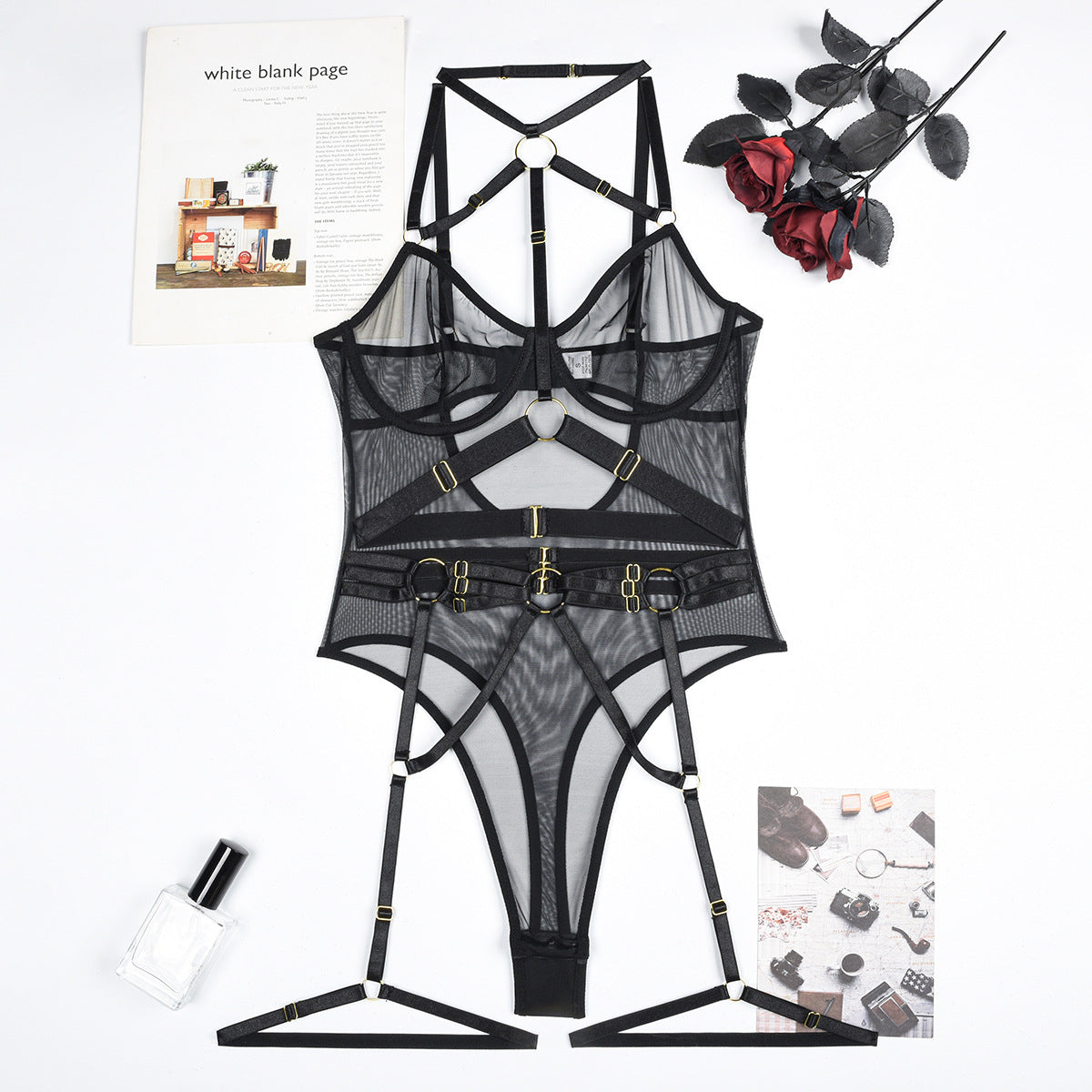 Body de malla con choker y cintas-Diabolique.es