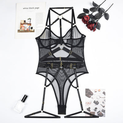 Body de malla con choker y cintas-Diabolique.es