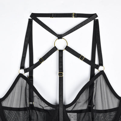 Body de malla con choker y cintas-Diabolique.es
