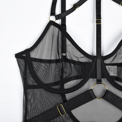 Body de malla con choker y cintas-Diabolique.es