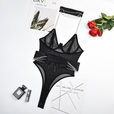 Body negro con detalle de cadenas-Diabolique.es