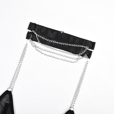 Body negro con detalle de cadenas-Diabolique.es