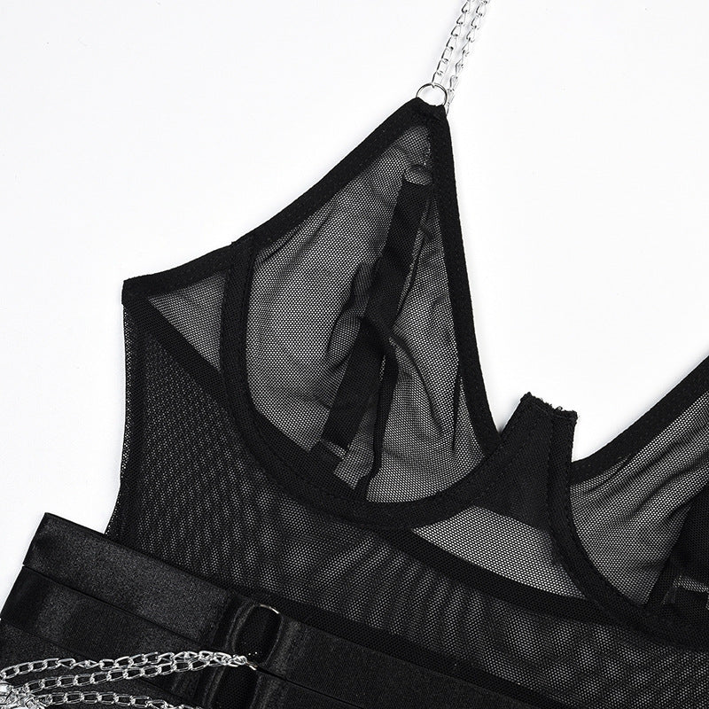 Body negro con detalle de cadenas-Diabolique.es