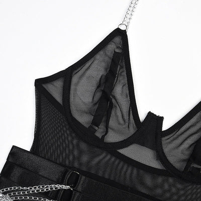 Body negro con detalle de cadenas-Diabolique.es