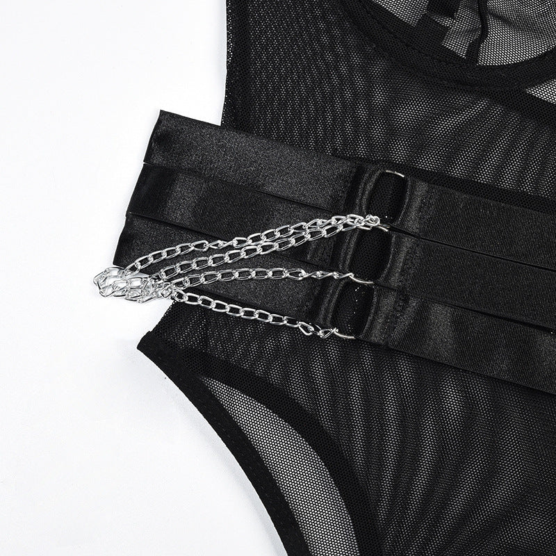 Body negro con detalle de cadenas-Diabolique.es