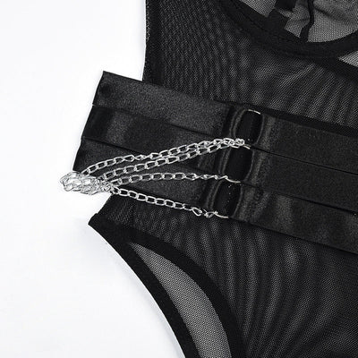 Body negro con detalle de cadenas-Diabolique.es