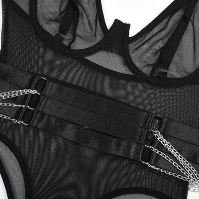 Body negro con detalle de cadenas-Diabolique.es