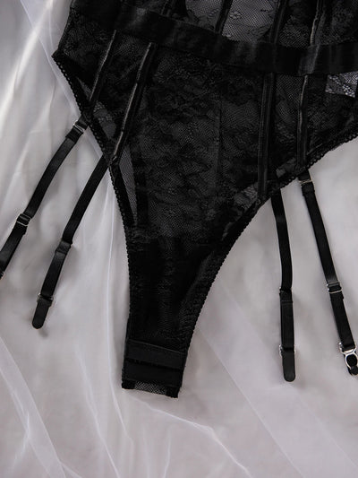 Body negro de encaje con top de manga larga-Diabolique.es