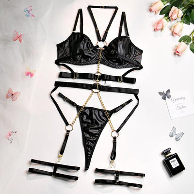 Conjunto de lencería de cuero con cadenas Marie-Diabolique.es