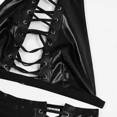 Conjunto de lencería de cuero con minifalda Saveria-Diabolique.es