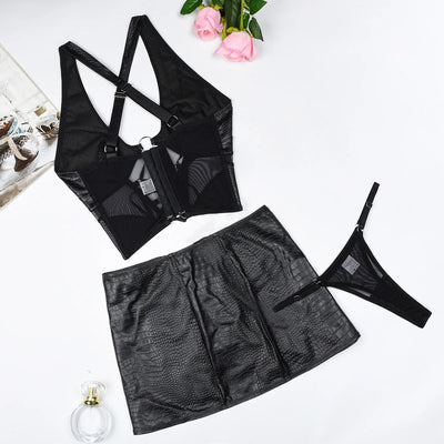 Conjunto de lencería de cuero sintético Harper-Diabolique.es