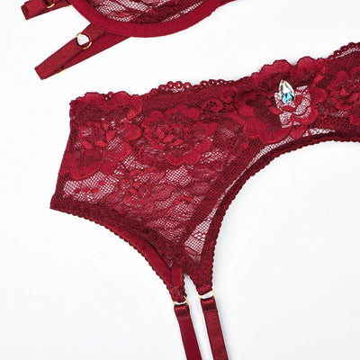 Conjunto de lencería de encaje con gemas Kourtney-Diabolique.es