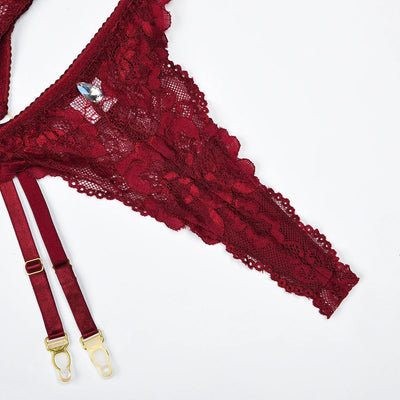 Conjunto de lencería de encaje con gemas Kourtney-Diabolique.es