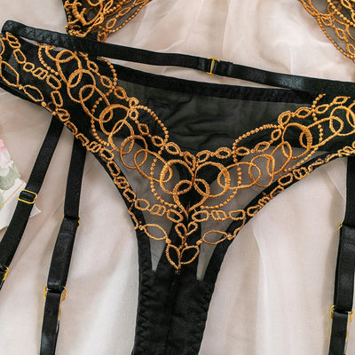 Conjunto de lencería de encaje con ribete dorado Darcy-Diabolique.es