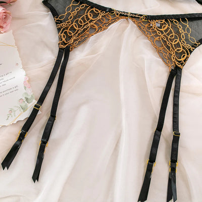 Conjunto de lencería de encaje con ribete dorado Darcy-Diabolique.es