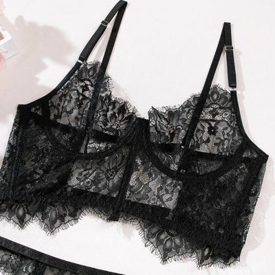 Conjunto de lencería de encaje negro Milano-Diabolique.es