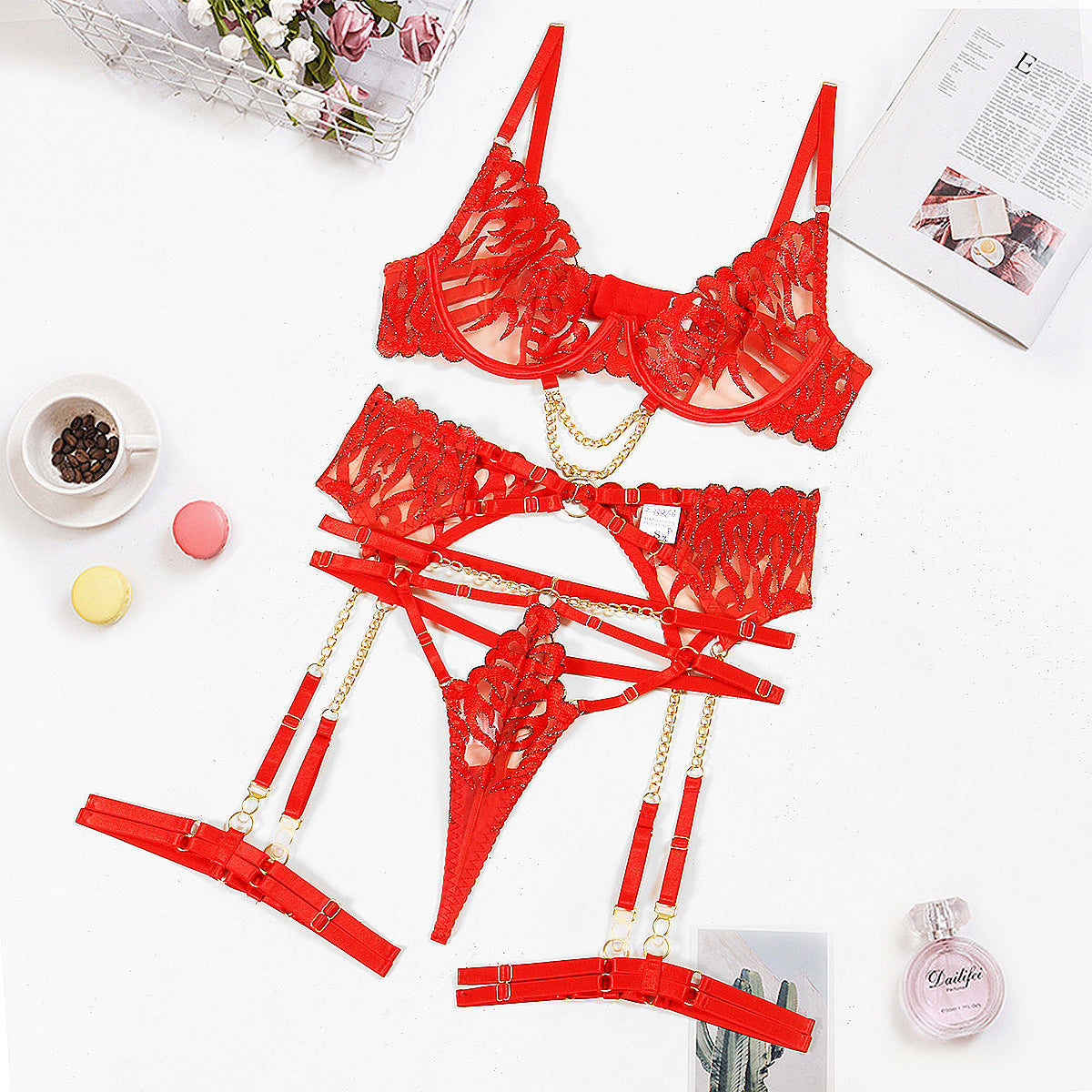Conjunto de lencería de encaje rojo Mallory-Diabolique.es