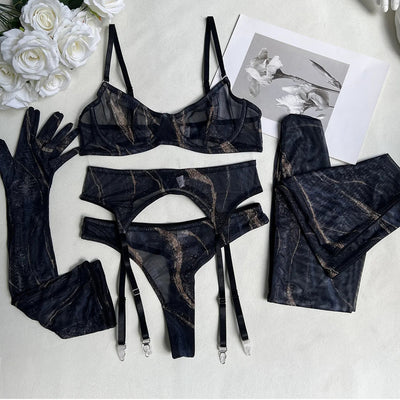 Conjunto de lencería de malla con guantes y medias Carla-Diabolique.es