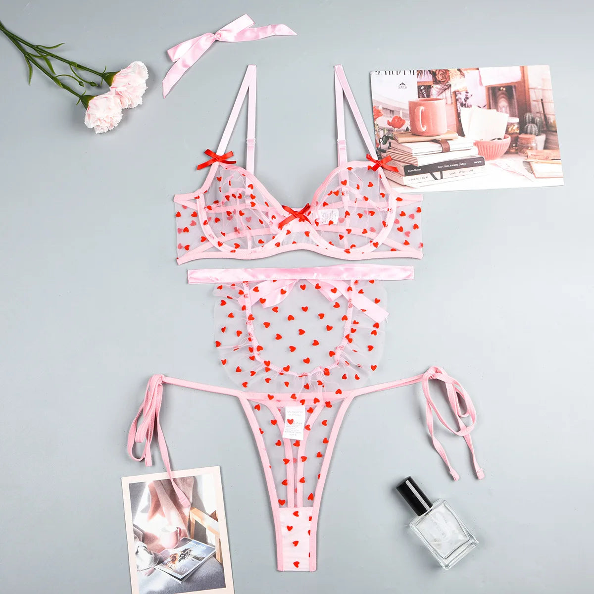 Conjunto de malla con estampado de corazoncitos Trina-Diabolique.es