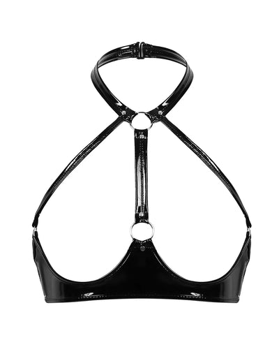 Sujetador de látex con choker y escote abierto