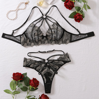 Conjunto de lencería con efecto brillante y tiras Ginger