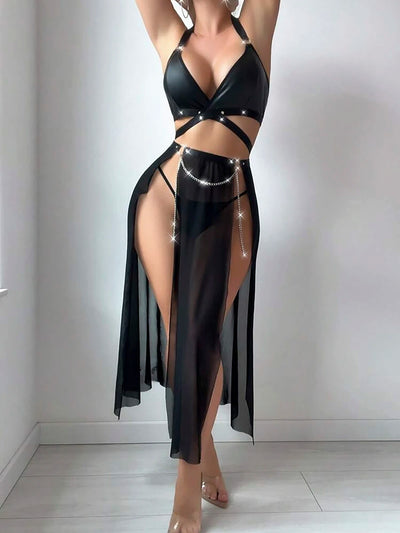 Conjunto de lencería con falda maxi y cadenas Ava