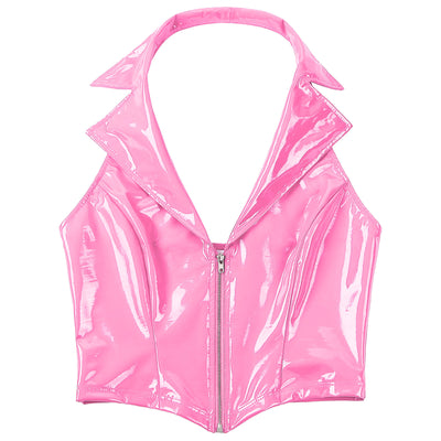 Top de látex con collar y cremallera