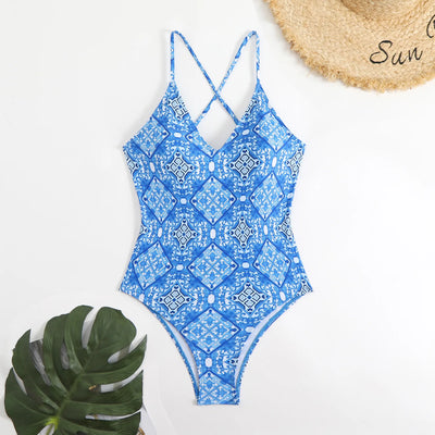 Bañador con estampado y tirantes cruzados