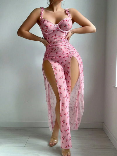 Vestido de malla con estampado de flores