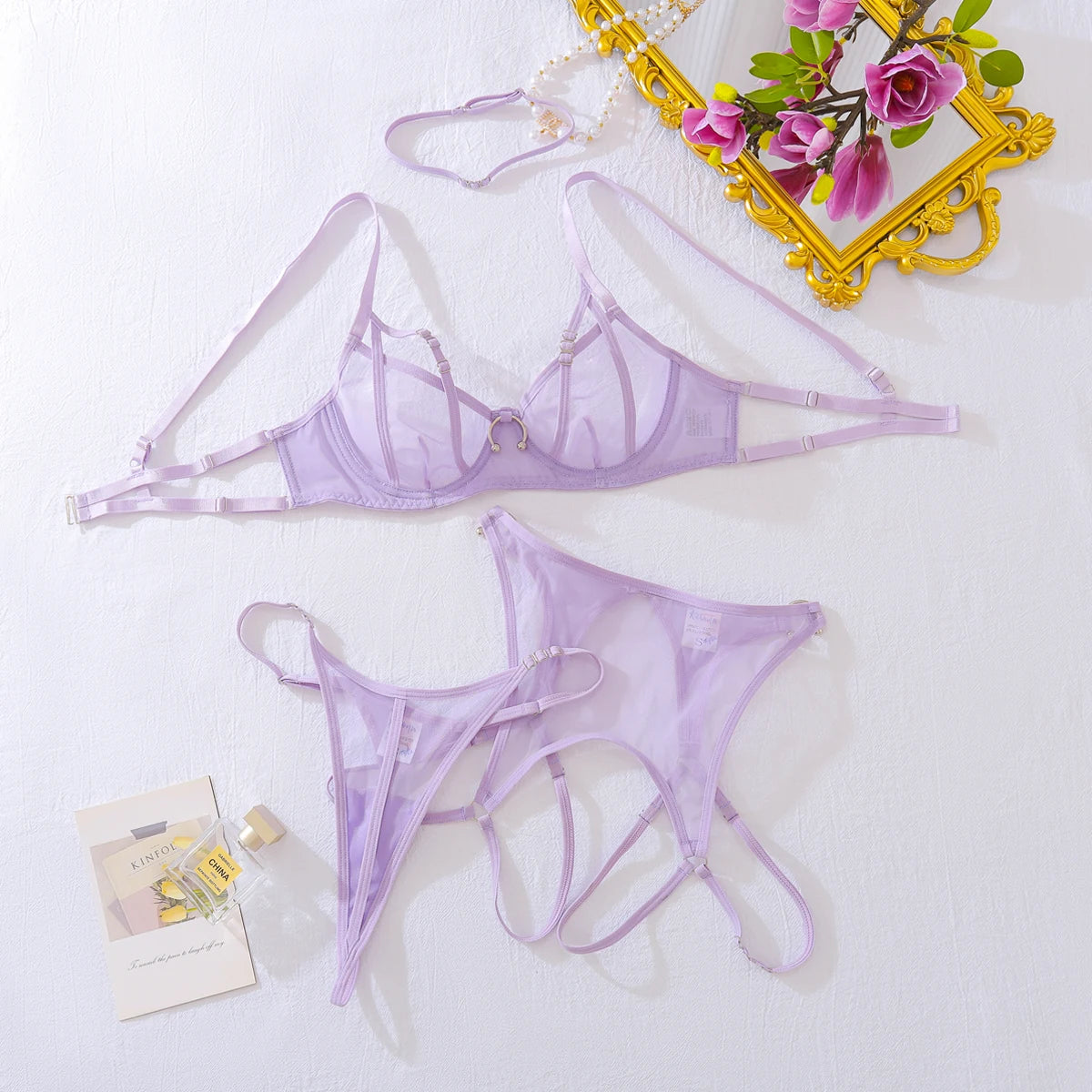 Conjunto de lencería de malla con choker Octavia