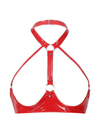 Sujetador de látex con choker y escote abierto