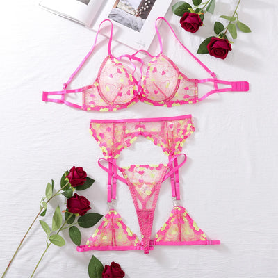 Conjunto de lencería de encaje con bordado y tiras Darcy