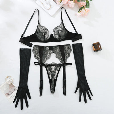 Ensemble de lingerie en dentelle Charlie avec gants