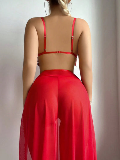 Conjunto de lencería con falda maxi y flecos Nora