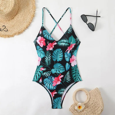 Bañador con estampado y tirantes cruzados