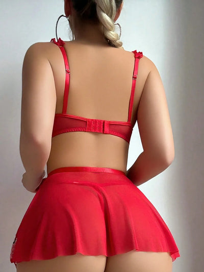 Conjunto de lencería con flores y minifalda Sharon