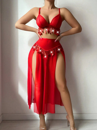 Conjunto de lencería con falda maxi y flecos Nora