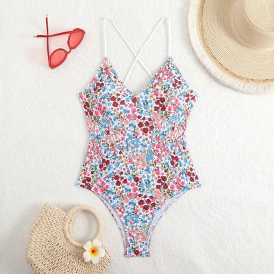 Bañador con estampado y tirantes cruzados