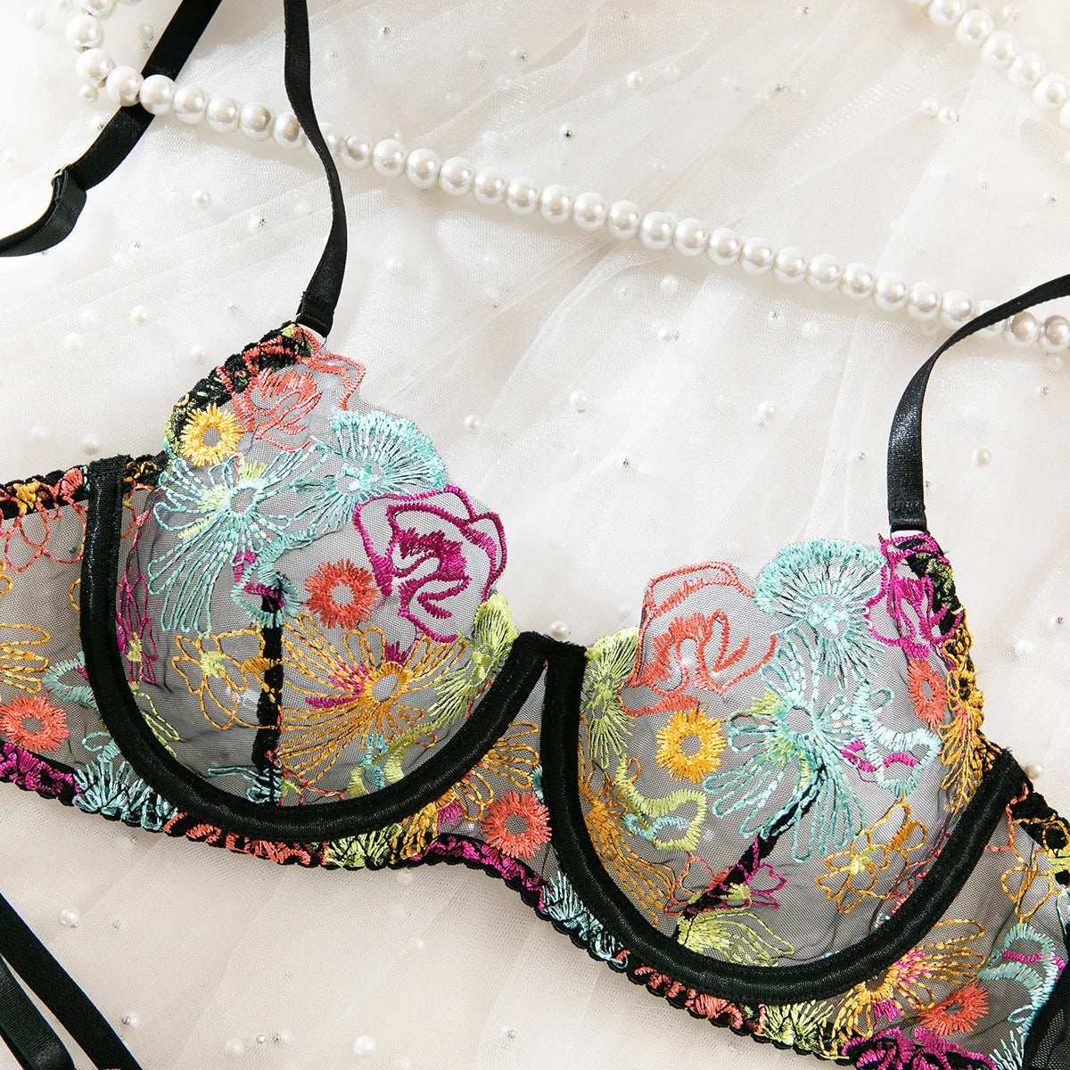 Conjunto de lencería de encaje multicolor