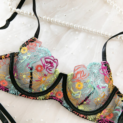 Conjunto de lencería de encaje multicolor