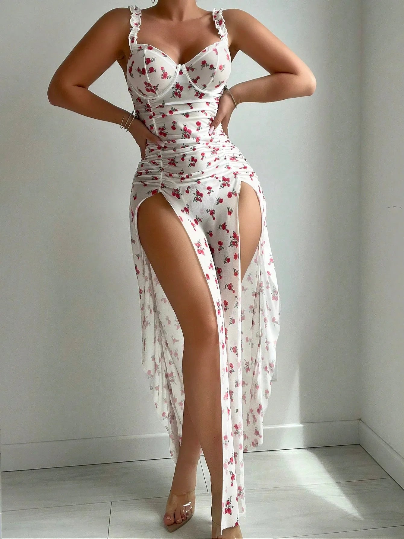 Vestido de malla con estampado de flores