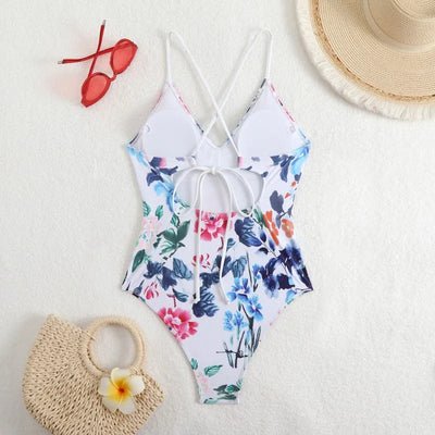 Bañador con estampado y tirantes cruzados