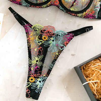 Conjunto de lencería de encaje multicolor