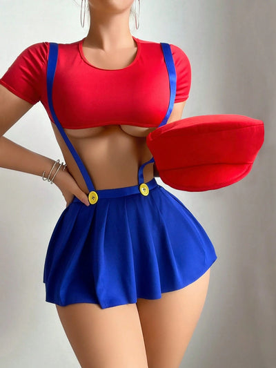 Disfraz con minifalda con suspensores