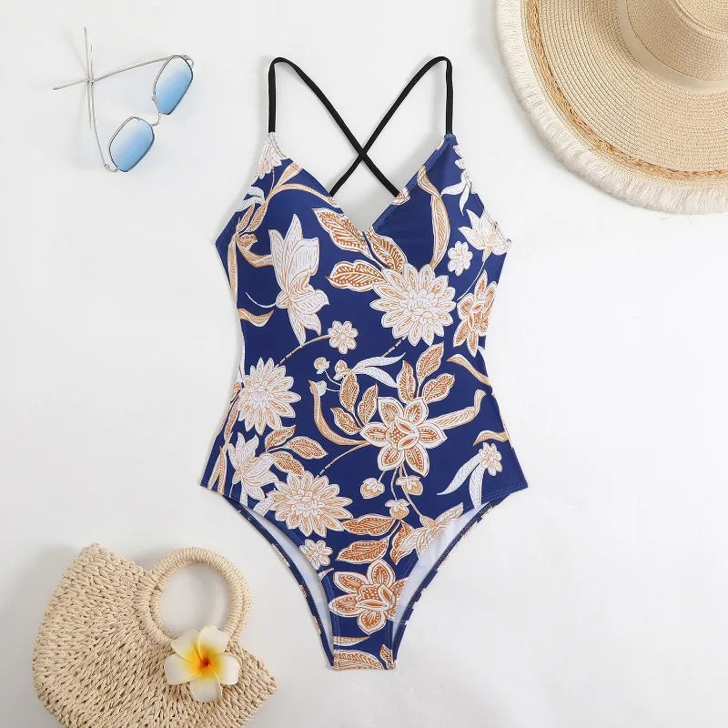 Bañador con estampado y tirantes cruzados