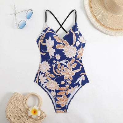 Bañador con estampado y tirantes cruzados